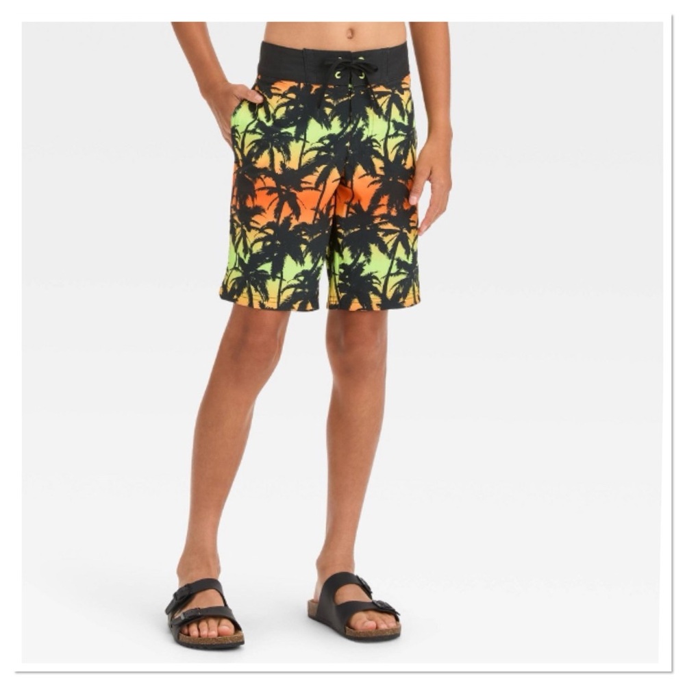 Boys Ombre Palm Leaf Printed Swim Shorts art class
